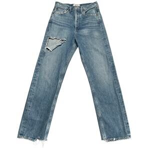 Agolde Jeans Womens 23 Blue 90s Loose Fit Distressed Button Fly Organic Cotton